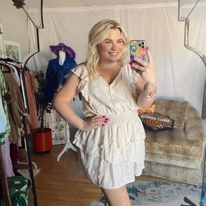 Love Sam Tiered Ruffle V-Neck Cap Sleeve Mini Dress Size Large